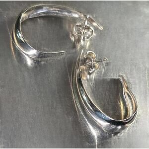 Vintage 14k Fine White Gold Light Weight Semi Hoop Stud Post Earrings 14k Backs